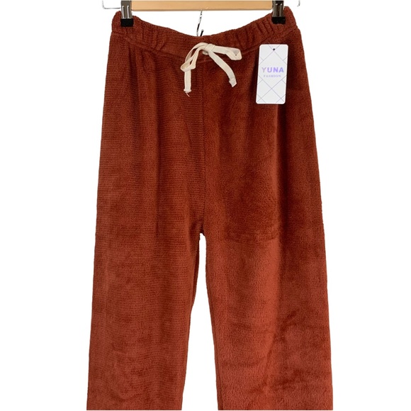 Yuna Fashion Fleece Drawstring Cozy Lounge Pants Size Small Medium Burnt Orange - Picture 4 of 15